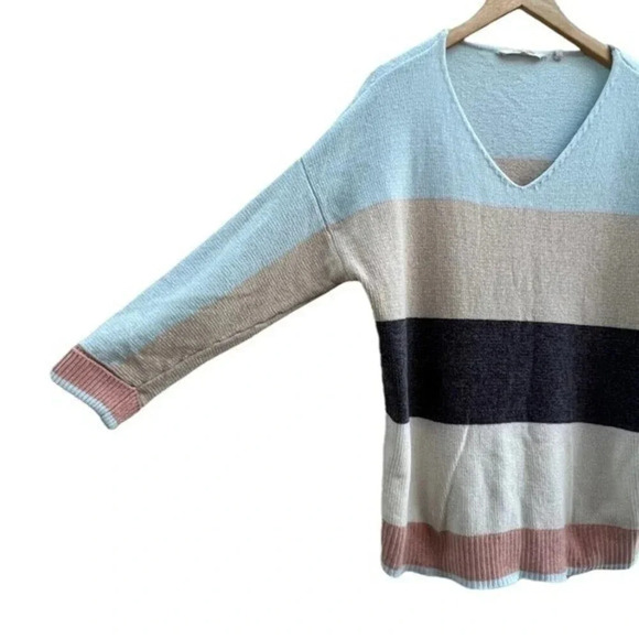Soft Surroundings Lisbeth Striped Color Block Chenille Sweater VNeck Size XL - Picture 2 of 6